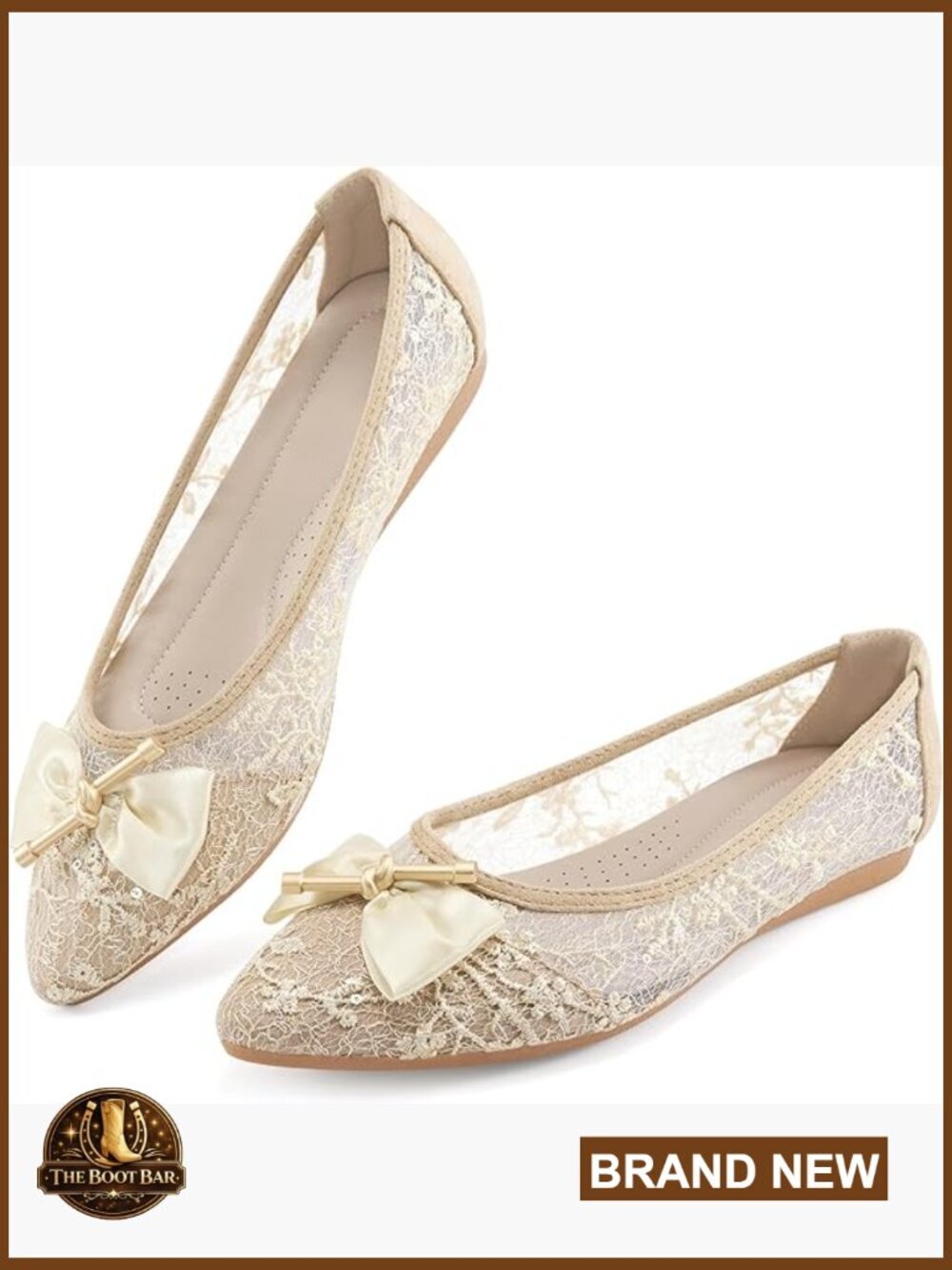Pointed Toe Ballet Flats with Bowknot Lace, Slip On Dress Shoes for Wedding